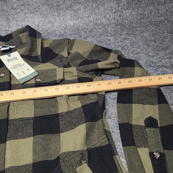 Duluth Trading Womens Folklore Flannel Duster Dress Green Buffalo Plaid XS NEW - Picture 6 of 8